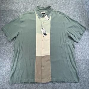 Vtg Firethorn Silk Shirt Mens XXL Green Colorblock Short Sleeve NWT Dead Stock